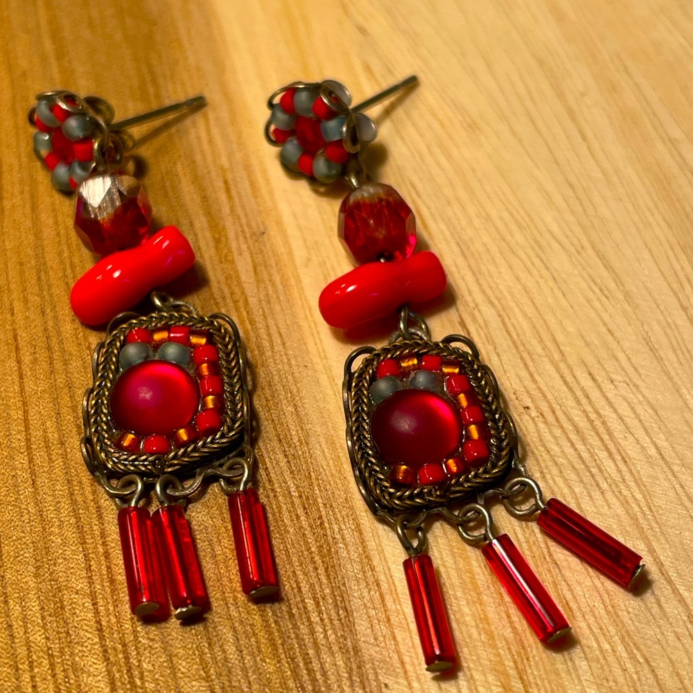 Ayala Bar earrings dangle drop Posts boho artisan crystals RETIRED vintage
